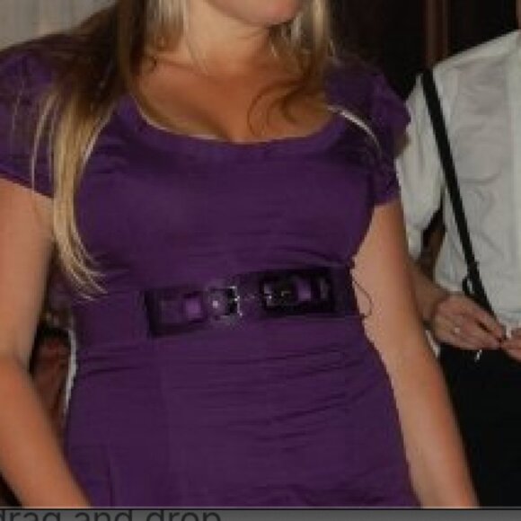 Bebe Women's Short Sleeve Fringe Purple Mini Dress Y2K Preppy Size Large💜 - Picture 4 of 6